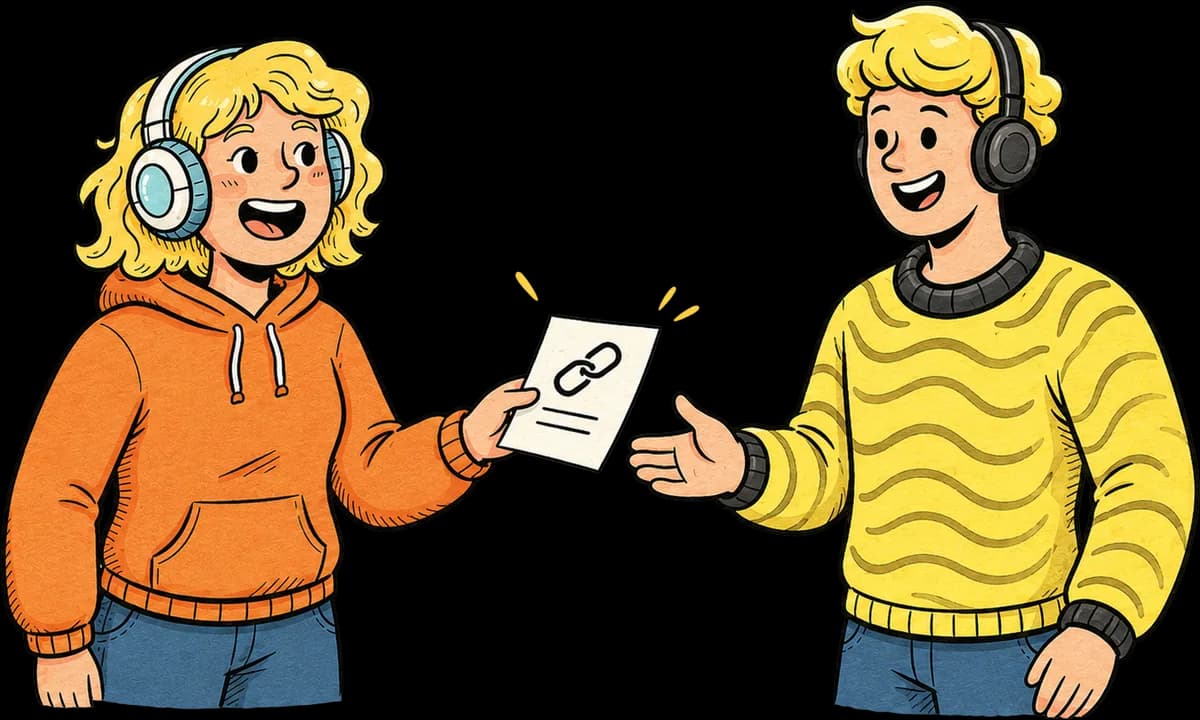 One creator handing a referral link to another