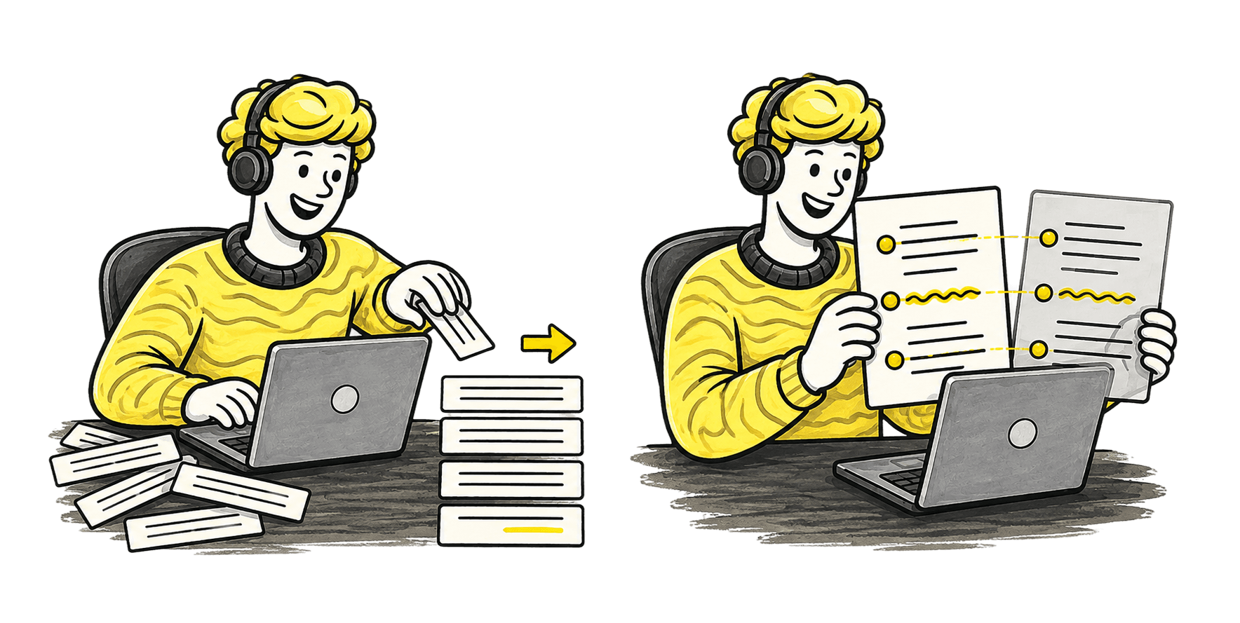 A writer improving a rough stack of drafts