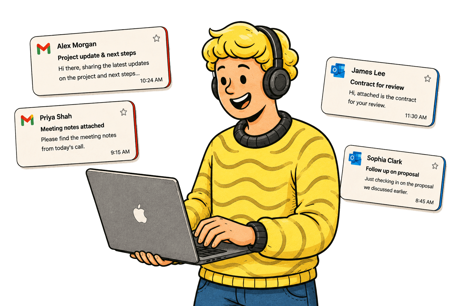 A writer polishing a rough message into a clear email