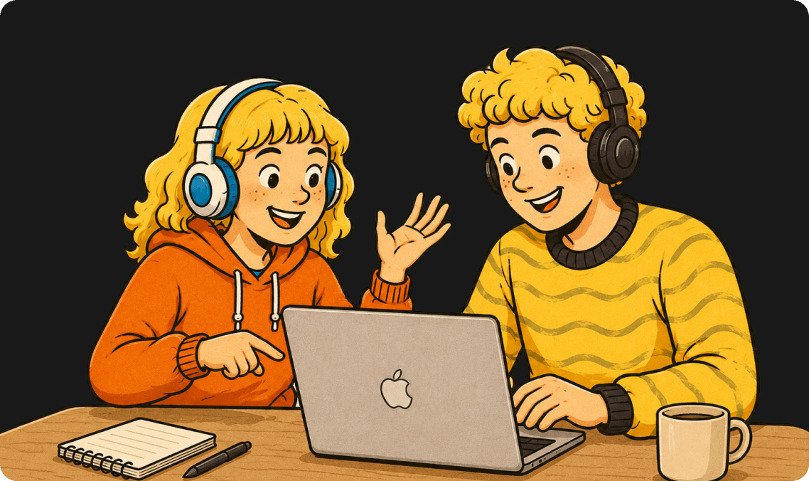 Two writers working together on a draft in Polyscribe